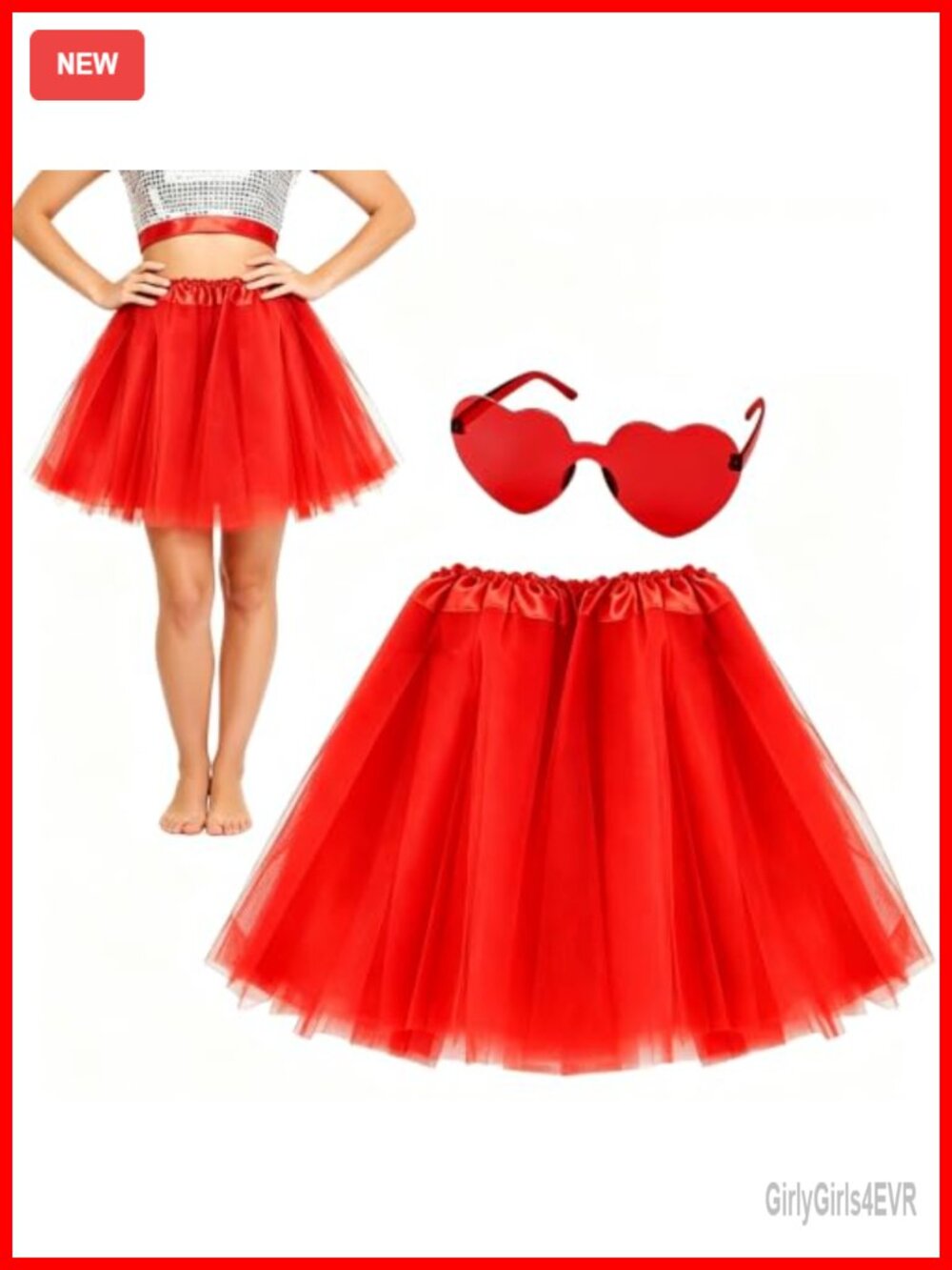 Tulle Tutu Skirt & Heart Sunglasses Set Costume Party Fancy Dress